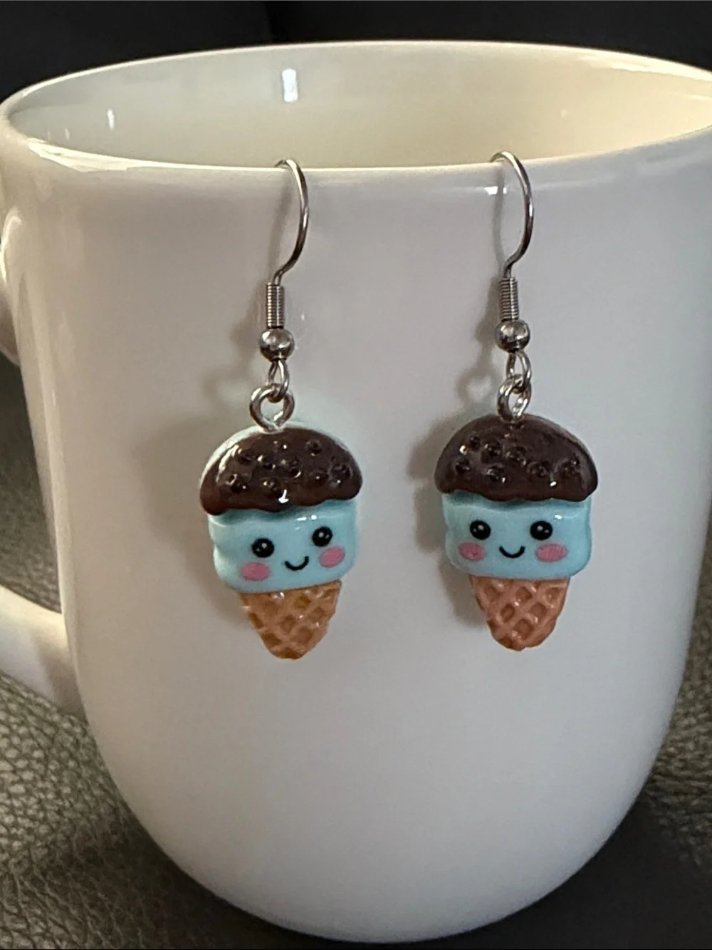 Blue Ice Cream Cone Earrings Summer Novelty Jewelry